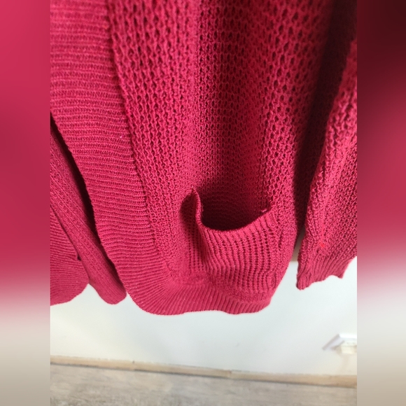 Burgundy Open Front Medium Weight Cardigan with Pockets - Picture 6 of 7